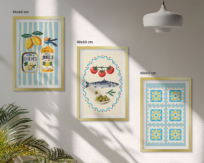 Set om 3 tavlor Illustrationer av kök i medelhavsstil