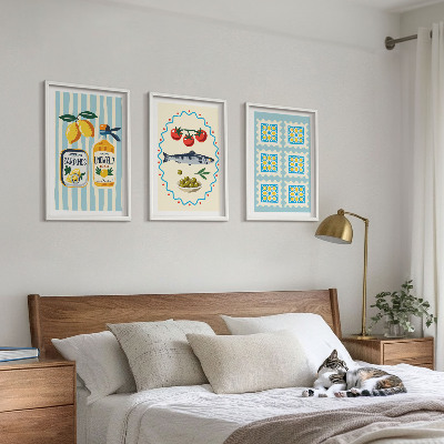Set om 3 tavlor Illustrationer av kök i medelhavsstil