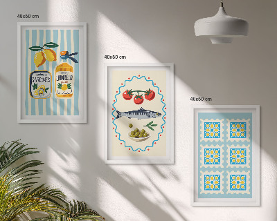 Set om 3 tavlor Illustrationer av kök i medelhavsstil
