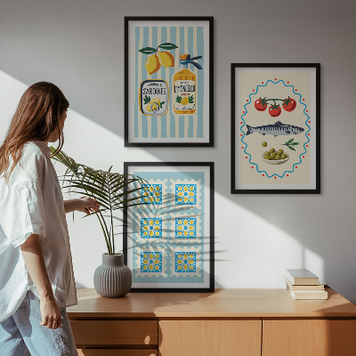 Set om 3 tavlor Illustrationer av kök i medelhavsstil