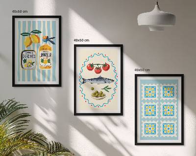 Set om 3 tavlor Illustrationer av kök i medelhavsstil