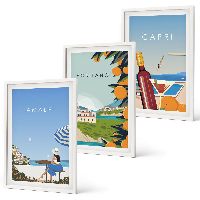 Set om 3 tavlor Amalfi, Positano och Capri