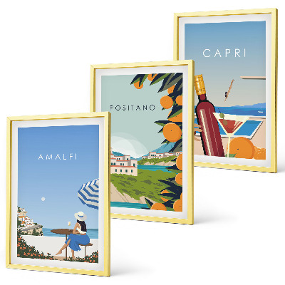 Set om 3 tavlor Amalfi, Positano och Capri