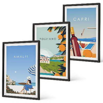 Set om 3 tavlor Amalfi, Positano och Capri