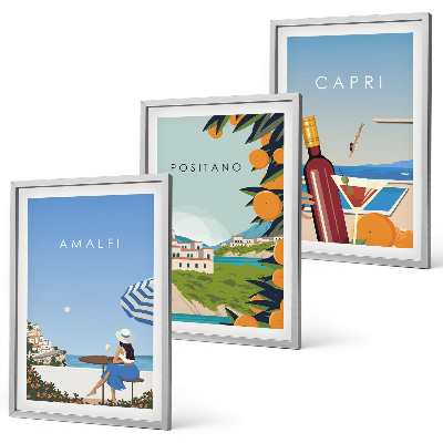 Set om 3 tavlor Amalfi, Positano och Capri