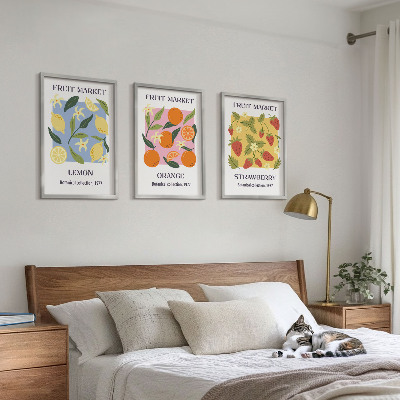 Tavelset ovanför soffa Fruktposters citroner jordgubbar