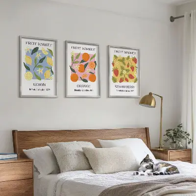 Fruktposters citroner och jordgubbar tavelset för vägg ovanför soffa