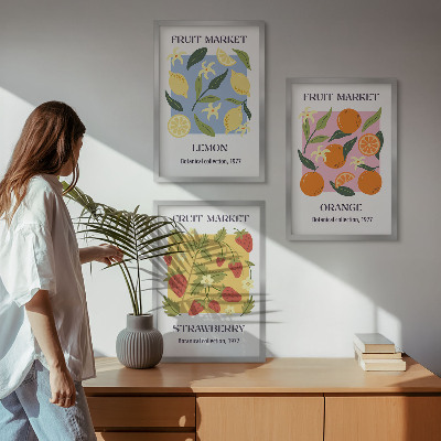 Tavelset ovanför soffa Fruktposters citroner jordgubbar