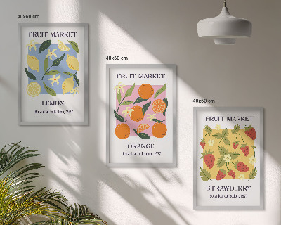 Tavelset ovanför soffa Fruktposters citroner jordgubbar