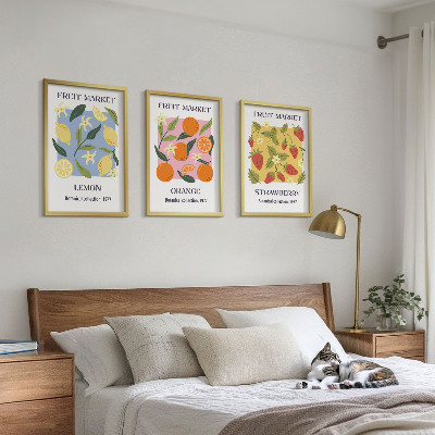 Tavelset ovanför soffa Fruktposters citroner jordgubbar