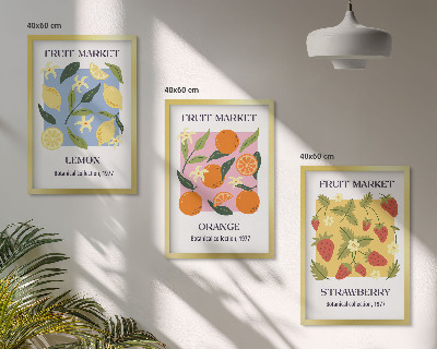 Tavelset ovanför soffa Fruktposters citroner jordgubbar
