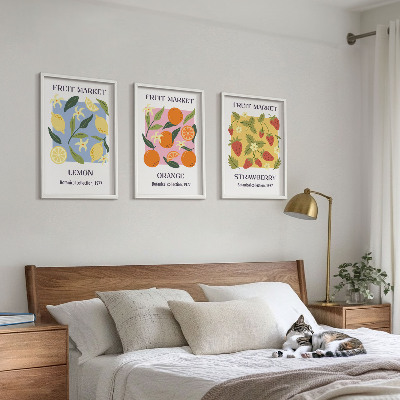 Tavelset ovanför soffa Fruktposters citroner jordgubbar