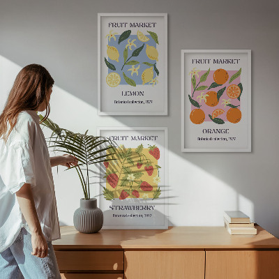 Tavelset ovanför soffa Fruktposters citroner jordgubbar