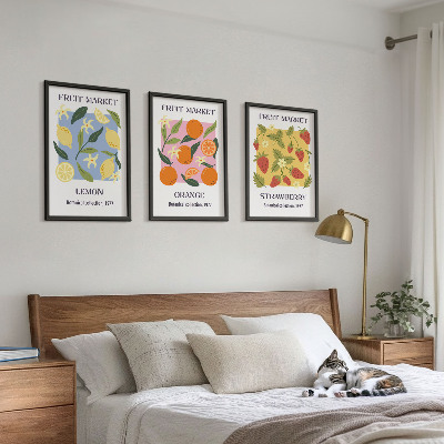 Tavelset ovanför soffa Fruktposters citroner jordgubbar