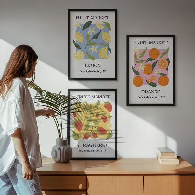 Tavelset ovanför soffa Fruktposters citroner jordgubbar