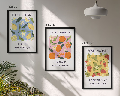 Tavelset ovanför soffa Fruktposters citroner jordgubbar