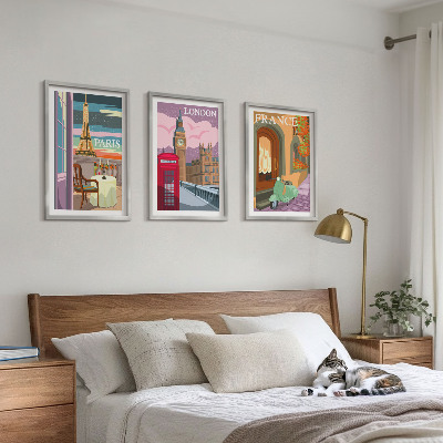 Tavelpaket med ramar Utsikter Paris London retro