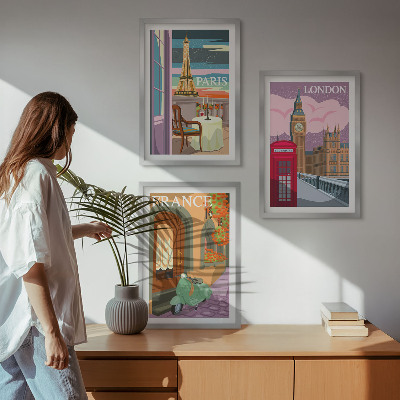 Tavelpaket med ramar Utsikter Paris London retro