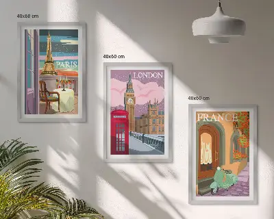 Tavelset med ramar utsikter med retrokänsla från Paris och London