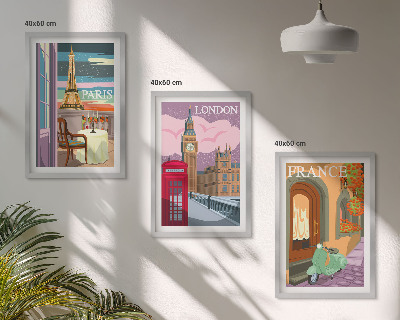 Tavelpaket med ramar Utsikter Paris London retro