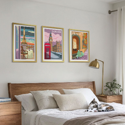 Tavelpaket med ramar Utsikter Paris London retro
