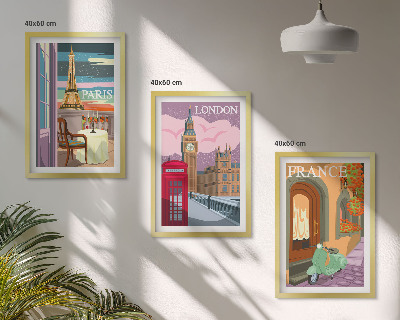 Tavelpaket med ramar Utsikter Paris London retro