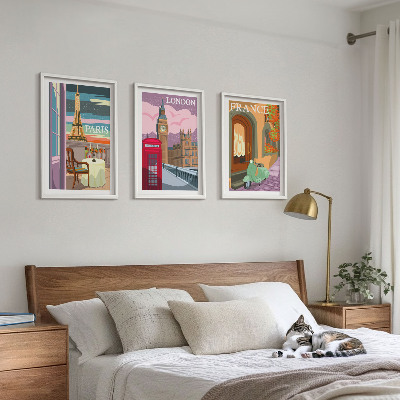Tavelpaket med ramar Utsikter Paris London retro