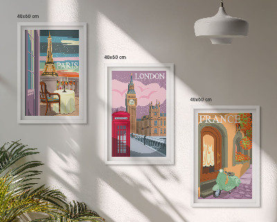 Tavelpaket med ramar Utsikter Paris London retro