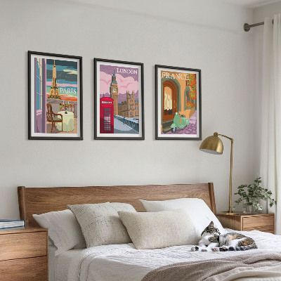 Tavelpaket med ramar Utsikter Paris London retro