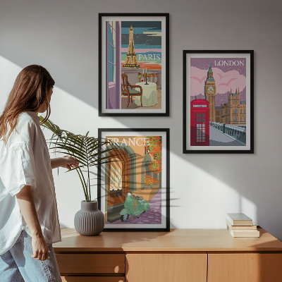 Tavelpaket med ramar Utsikter Paris London retro
