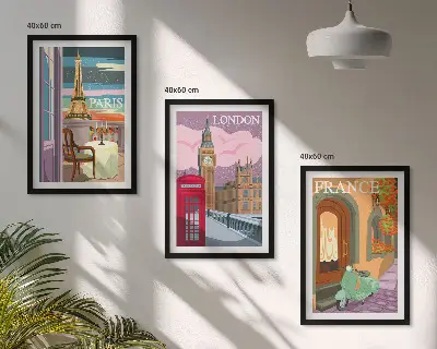 Tavelset med ramar utsikter med retrokänsla från Paris och London