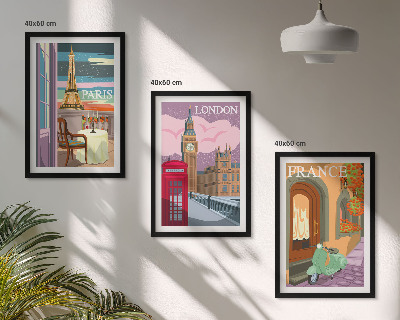 Tavelpaket med ramar Utsikter Paris London retro