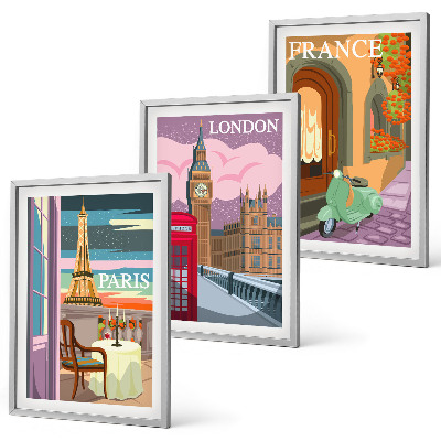 Tavelpaket med ramar Utsikter Paris London retro