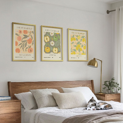 Tavelset ovanför soffa Fruktmönster retro affischer
