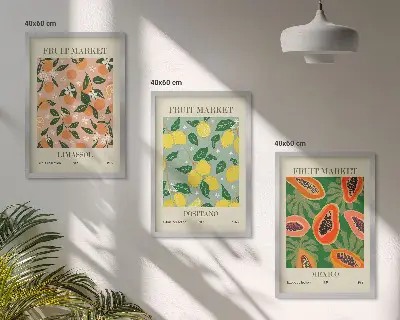 Citrusfrukter tropisk retro set om 3 tavlor