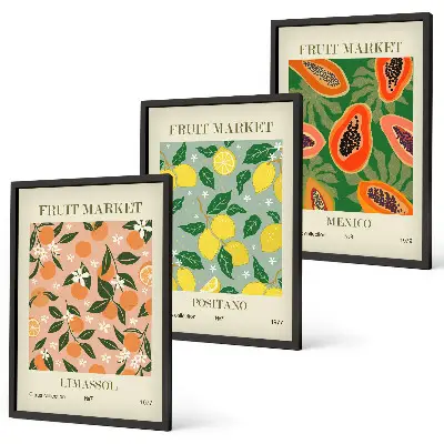 Citrusfrukter tropisk retro set om 3 tavlor
