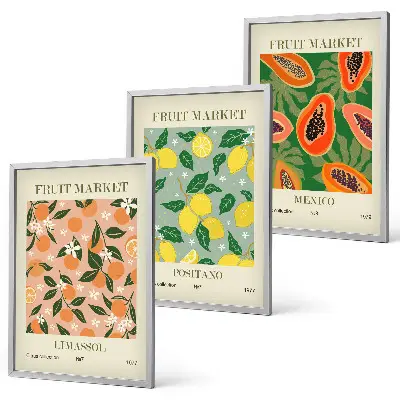 Citrusfrukter tropisk retro set om 3 tavlor