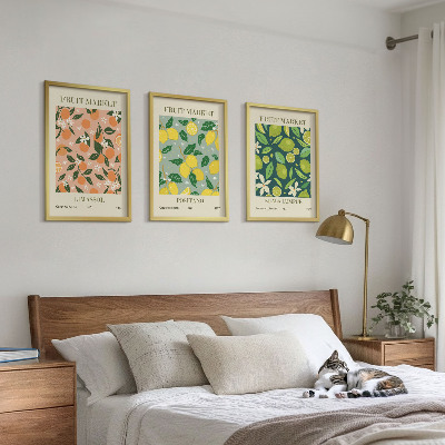 Tavelset ovanför soffa Fruktiga citrusblommönster