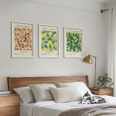 Tavelset ovanför soffa Fruktiga citrusblommönster
