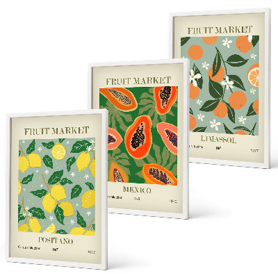 Tavelpaket med ramar Fruktposters citroner papaya