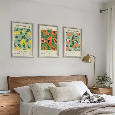 Tavelväggspaket med ramar fruktposters med citroner och papaya