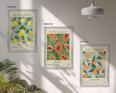 Tavelpaket med ramar Fruktposters citroner papaya