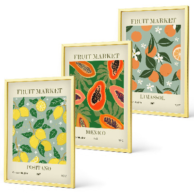 Tavelpaket med ramar Fruktposters citroner papaya