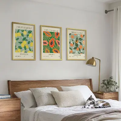 Tavelväggspaket med ramar fruktposters med citroner och papaya