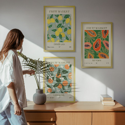 Tavelpaket med ramar Fruktposters citroner papaya