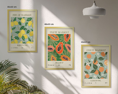 Tavelpaket med ramar Fruktposters citroner papaya