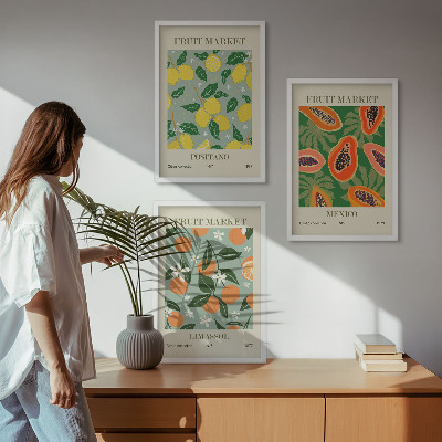 Tavelpaket med ramar Fruktposters citroner papaya