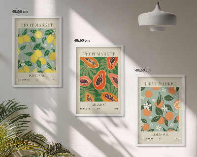 Tavelpaket med ramar Fruktposters citroner papaya