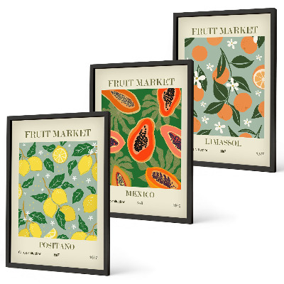 Tavelpaket med ramar Fruktposters citroner papaya