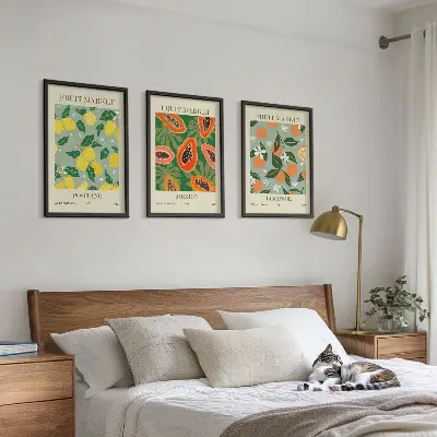 Tavelväggspaket med ramar fruktposters med citroner och papaya